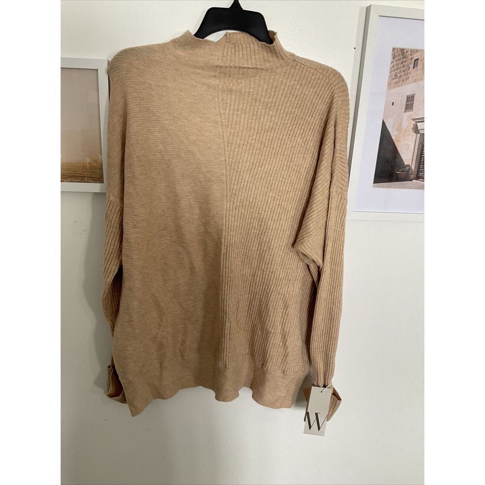 Worthington Oatmeal‎ Heather Tan Camel Mock Neck Long Sleeve Sweater M NEW $49